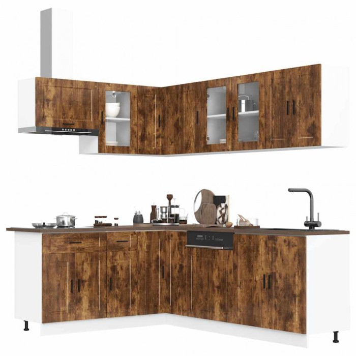 vidaXL Set dulap de bucătărie din 11 piese &bdquo;Porto&rdquo; stejar afumat Lemn 3314906