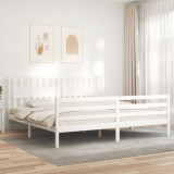 VidaXL Cadru pat cu tăblie 200x200 cm, alb, lemn masiv