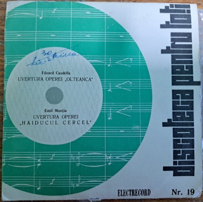Disc Vinil - E. Caudella, E.Monția - Uv. Operei &amp;quot;Olteanca / Uv. operei &amp;quot;Haiducul Cercel&amp;quot; (7&amp;quot;) -Electrecord, Discoteca pentru toți- ECC 698, Nr.19 foto