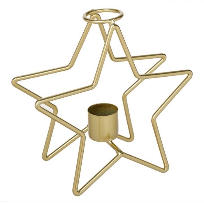 șipcă Decorativă Crăciun, Model Stea Dublă, Culoare Aurie, Dimensiuni 13x6.5x13cm, Metal