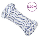 VidaXL Fr&acirc;nghie de barcă, alb, 3 mm, 100 m, polipropilenă