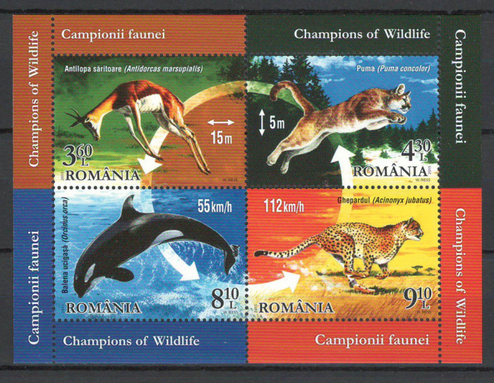 Romania 2015 - LP 2054 nestampilat - Campionii faunei, recorduri - bloc