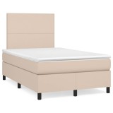 vidaXL Pat cu arcuri, cu saltea și LED cappuccino 120x190 cm piele eco 3270286