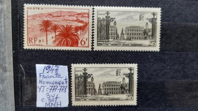 1947-Franta- YT=777-778 var.de culoare c.set MNH foto