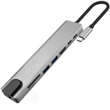 Hub Adaptor Multiport JustZen JSTZ-2023 2 x USB 3.0 HDMI 4K LAN cititor TF/SD 87W Power Delivery Slim 15.2x3.0x1.0cm