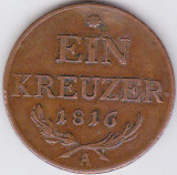 Cumpara ieftin 1. Austria 1 Kreuzer Creitar Krajczar 1816 A Viena, Europa, Cupru (arama)