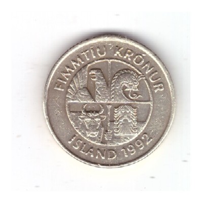 Moneda Islanda 50 kronur 1992, stare buna, curata foto