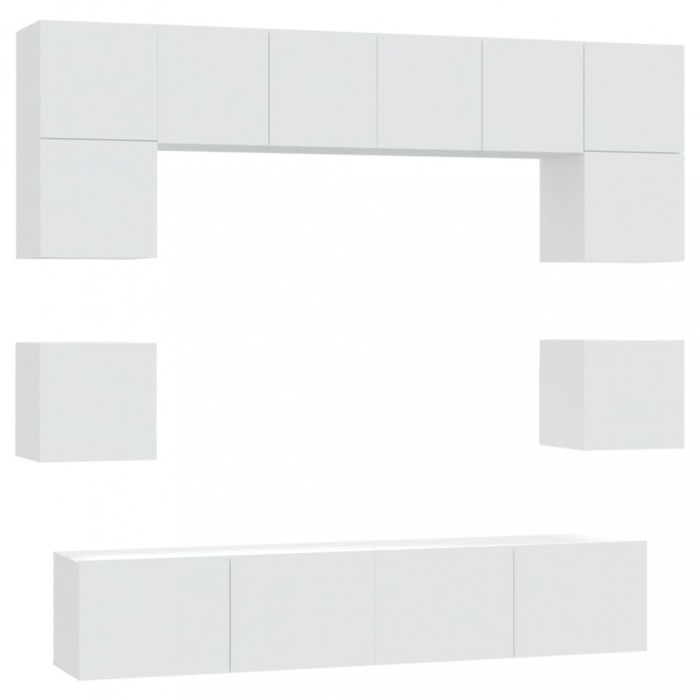 Set dulap TV, 8 piese, alb, lemn prelucrat