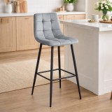 Scaun de bucatarie/bar, Artool, Arceto, catifea argintie, picioare metal negru, 43.5x32.5x104 cm