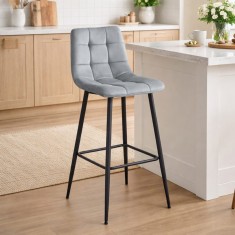 Scaun de bucatarie/bar, Artool, Arceto, catifea argintie, picioare metal negru, 43.5x32.5x104 cm