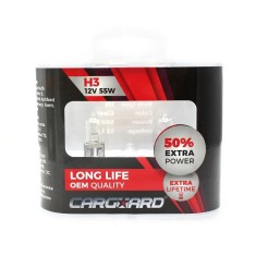 Set de 2 becuri Halogen H3, 55W +50% Intensitate, LONG LIFE, Carguard