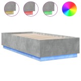 Cumpara ieftin Cadru de pat cu lumini LED, gri beton, 90x200 cm lemn prelucrat