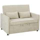 HOMCOM Canapea Convertible 2 Locuri, Canapea-Pat 3 &icirc;n 1 Catifea 137 cm, Spătar Reglabil, Șezut Lat, 2 Perne, Verde | Aosom Romania
