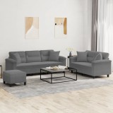 VidaXL Set de canapele cu perne, 3 piese, gri &icirc;nchis, microfibră