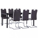 Cumpara ieftin Set mobilier de bucătărie, 7 piese, maro, piele ecologică