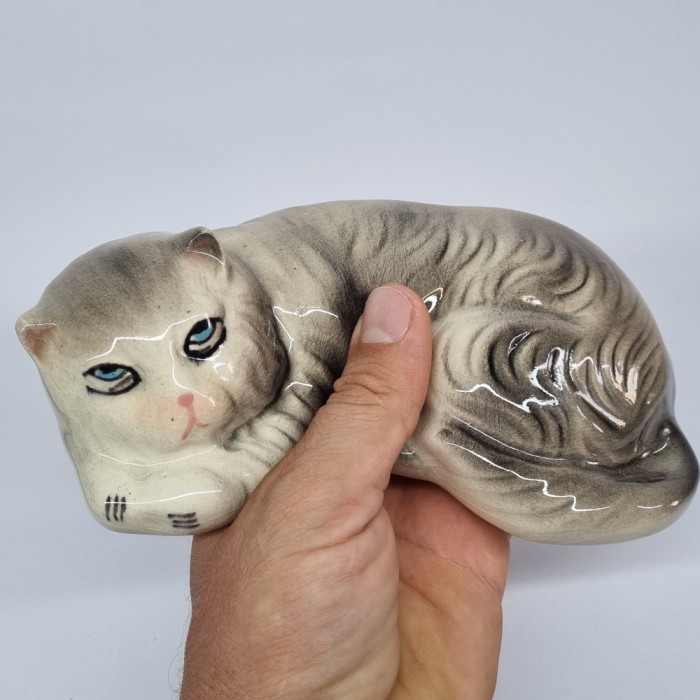 Pisica - bibelou portelan, ceramica, romanesc vintage
