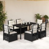 Set mobilier de grădină cu perne, 7 piese, negru, poliratan