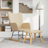 vidaXL Scaun balansoar cu taburet, crem, textil
