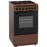 Aragaz Mixt Heinner HFSC-V60LITGC-BRW, 50x60cm, 4 arzatoare, Suport email, Capac sticla, Aprindere electrica plita, Cuptor electric, 6 functii, Timer,