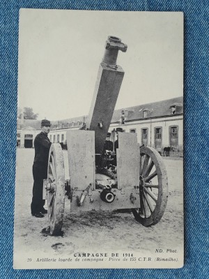 169 - Soldat artilerie langa tun 1914 , carte postala WW1 foto