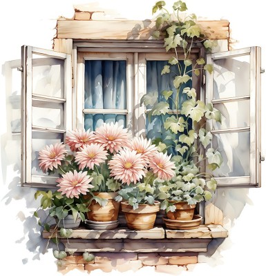 Sticker decorativ, Flori Crizanteme, Alb, 62 cm, 1363STK-4 foto