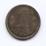 Danemarca 1 Ore 1918 - Christian X, Fier, 16 mm KM-812a, Europa