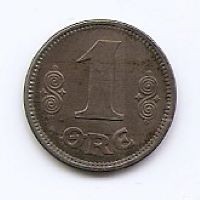 Danemarca 1 Ore 1918 - Christian X, Fier, 16 mm KM-812a