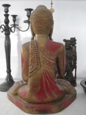Vintage Sculptura Statueta Lemn Buddha Tibet Colectie Cadou foto