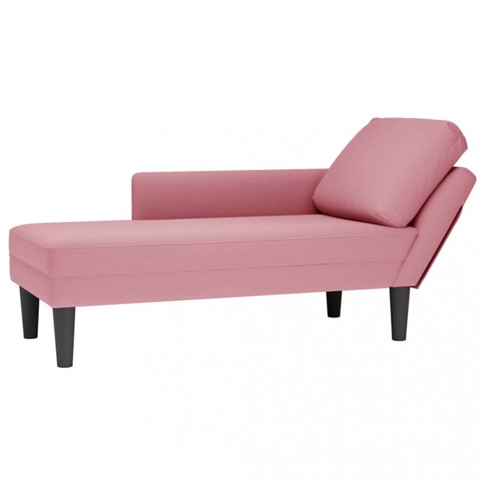 vidaXL Șezlong cu pernă și cotieră dreapta, roz, catifea 4009810
