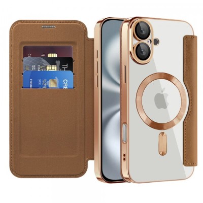 Husa MagSafe pentru Apple iPhone 16 Plus, Techsuit, SmartMag Book, Maro foto
