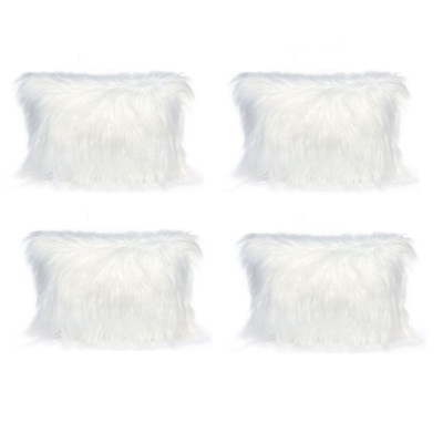 Set 4 perne decorative pufoase din blanita artificiala, 30x50 cm, culoare alb foto
