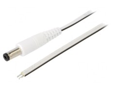 Cablu Alb 2x0,5mm2 DC 5,5/2,1 Mufă Drept 1,5m