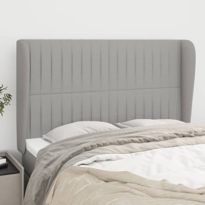 vidaXL Tăblie de pat cu aripioare gri deschis 147x23x118/128 cm textil 3118192 foto