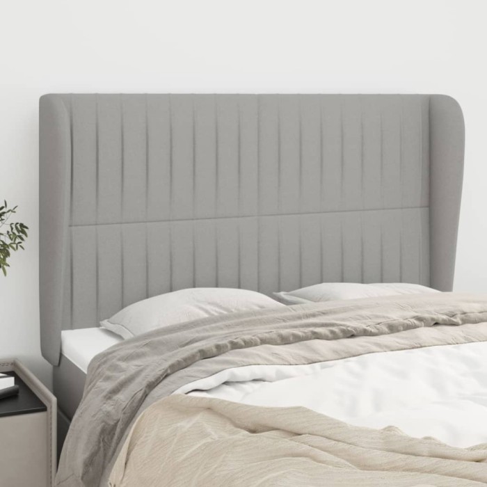 vidaXL Tăblie de pat cu aripioare gri deschis 147x23x118/128 cm textil 3118192