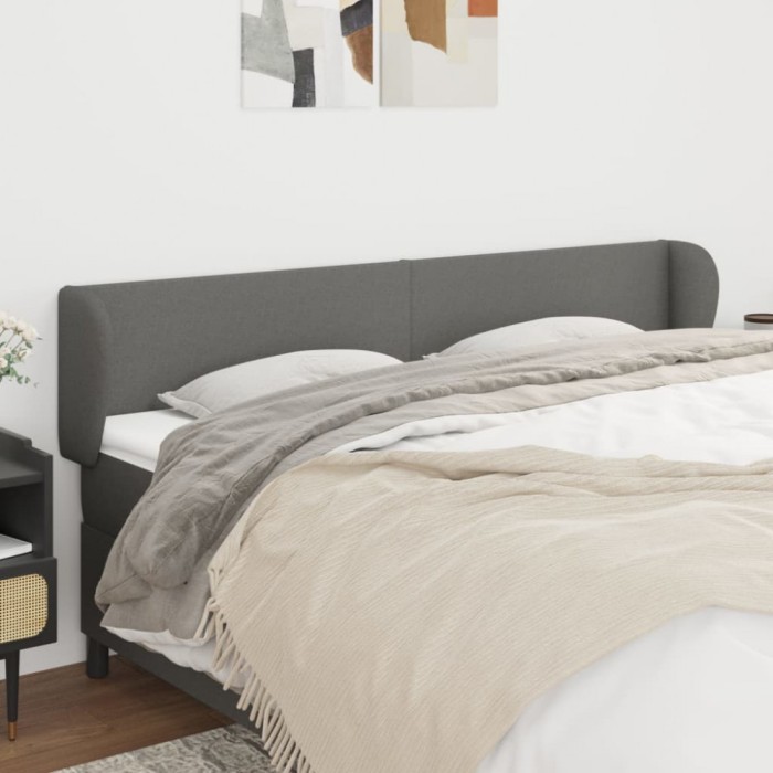 vidaXL Tăblie de pat cu aripioare gri &icirc;nchis 163x23x78/88 cm textil 3116871