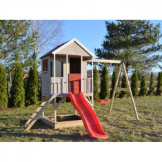 Casuta de gradina cu platforma, loc pentru nisip, tobogan, leagan, Summer Adventure House, Wendi Toys