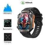 Smartwatch, 2 inch,650mAh,rezistent la apa,praf,bluetooth 5.3,autonomie 7-9 zile, Otel inoxidabil, Negru