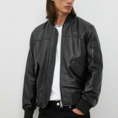 PS Paul Smith geaca bomber de piele barbati, culoarea negru, de tranzitie