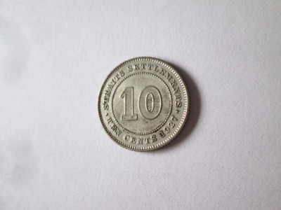 Straits Settlements 10 Cents 1927 argint in stare foarte bună foto
