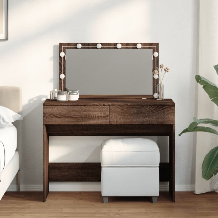 Masă de toaletă cu LED, stejar maro, 100x40x120 cm