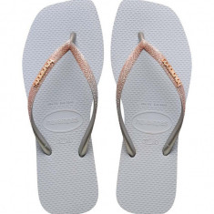 Havaianas slapi SQUARE GLITTER femei, culoarea gri, cu toc plat, 4148102.3498