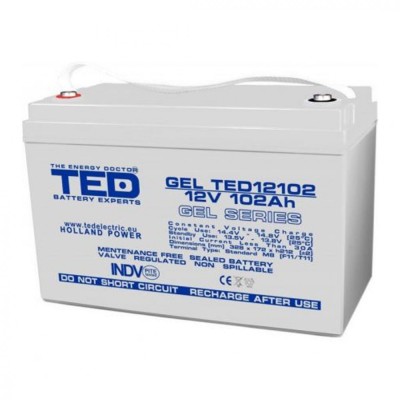 Acumulator AGM VRLA 12V 102A GEL Deep Cycle 328mm x 172mm x h 214mm F12 M8 TED Battery Expert Holland TED003492 (1) SafetyGuard Surveillance foto