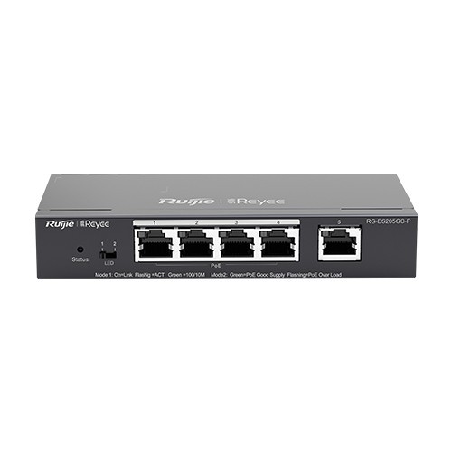 Switch 4 porturi PoE+ RJ45 Gigabit, 1 port uplink RJ45 Gigabit, L2 Cloud Management - Ruijie RG-ES205GC-P
