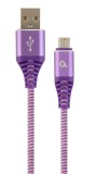 CABLU alimentare si date GEMBIRD, pt. smartphone, USB 2.0 (T) la Micro-USB 2.0 (T), 2m, premium, cablu cu impletire din bumbac, violet cu insertii alb