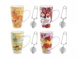 Cumpara ieftin Set 4 cani portelan cu infuzoare 8.5x13.5 cm, 450 ml