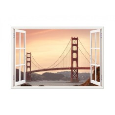 Sticker decorativ, Fereastra 3D, Podul Golden Gate, 85 cm, 641STK