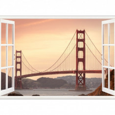 Sticker decorativ, Fereastra 3D, Podul Golden Gate, 85 cm, 641STK