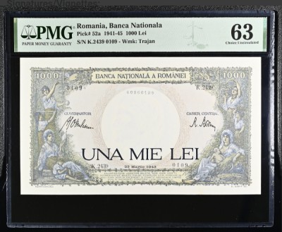 1000 lei martie 1943 PMG63 UNC bancnota gradata foto