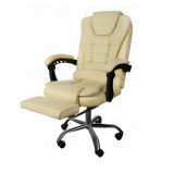 Scaun de birou, cu suport pentru picioare, rotativ, piele ecologica, crem, 65x102/110 cm, Isotrade