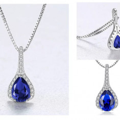 Set Cercei si Lantisor Din Argint S925 Zirconiu Safir Duchess Blue Set364C